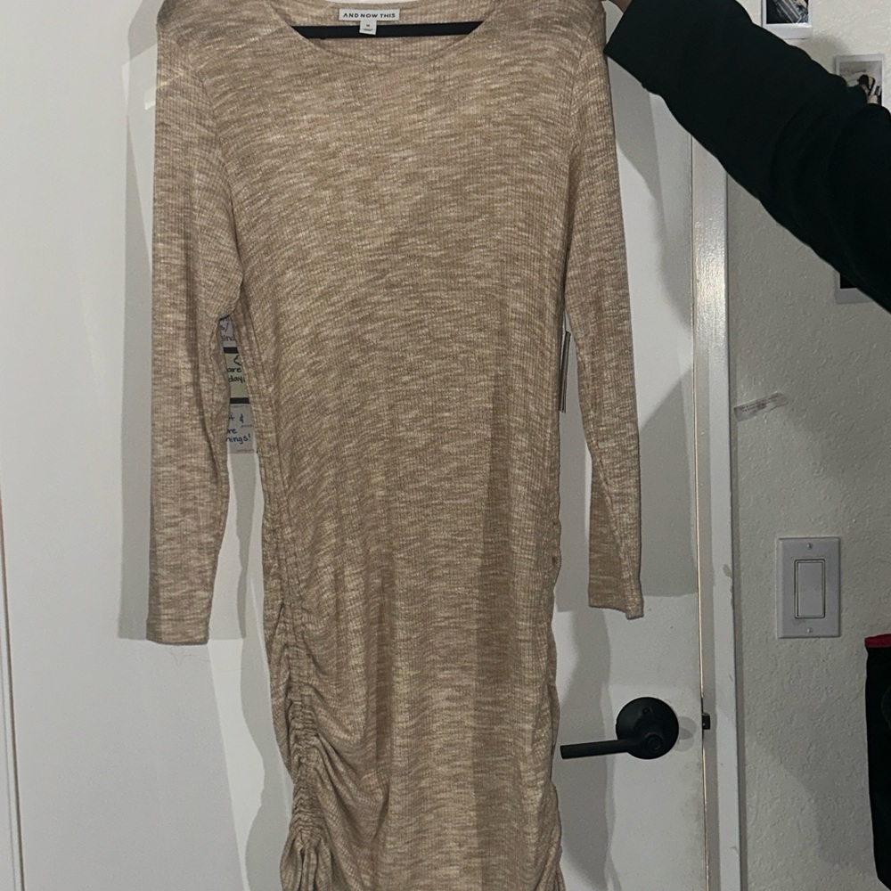 Chic Long Sleeve Tan Dress